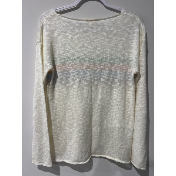 Hem and Thread Striped Lightweight Knit Sweater Cream Orange Green Blue M NWOT - Picture 3 of 5